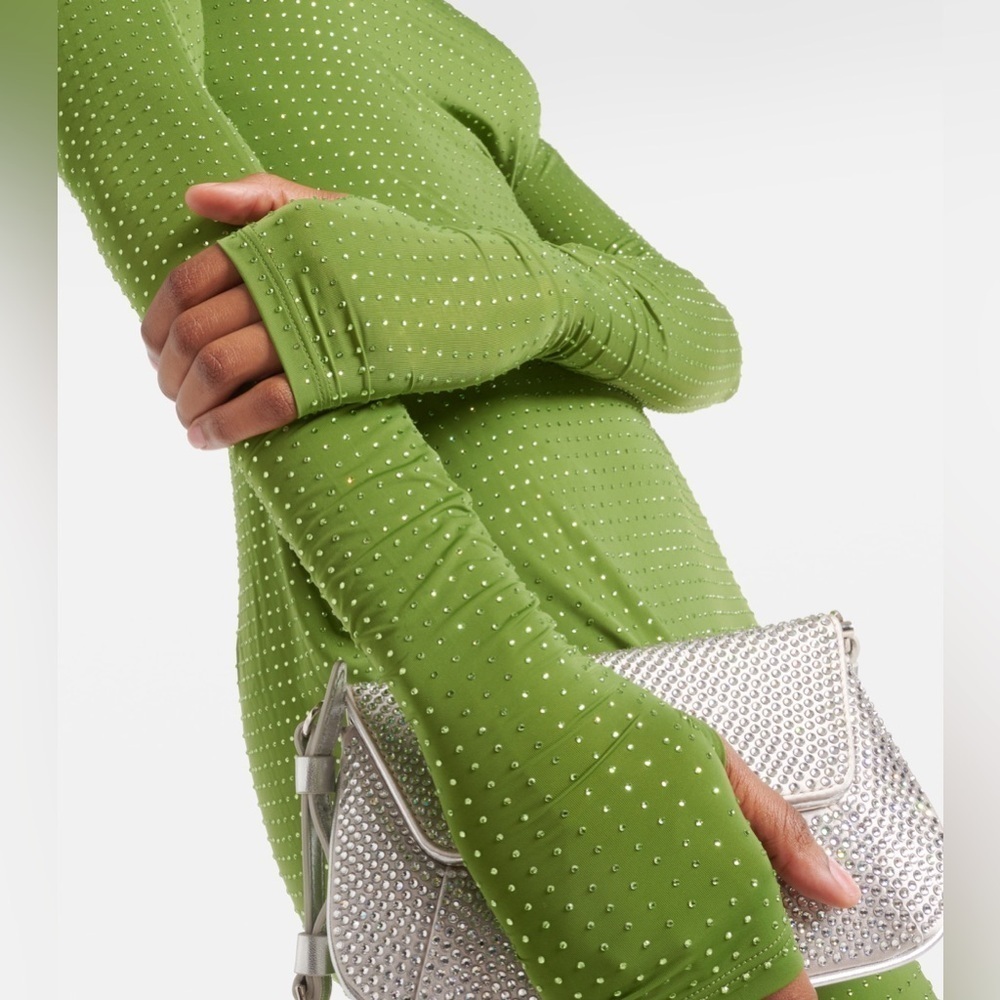 Alex Perry Crystal Embellished Jersey Maxi Dress Green — image 5 of 6